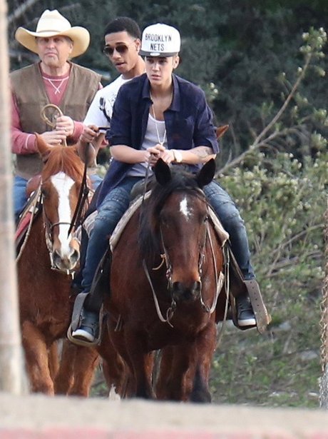 Justin Bieber goes horse riding with friends in California
