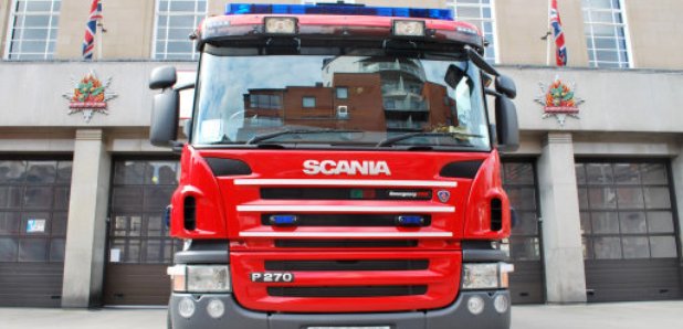 Nottinghamshire fire engine parked outside central