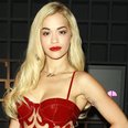 Rita Ora wearing a PVC dress